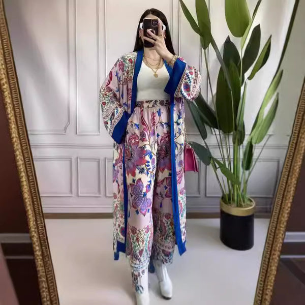 Conjunto Elegante de Camisa Estampada y Pantalón Ancho