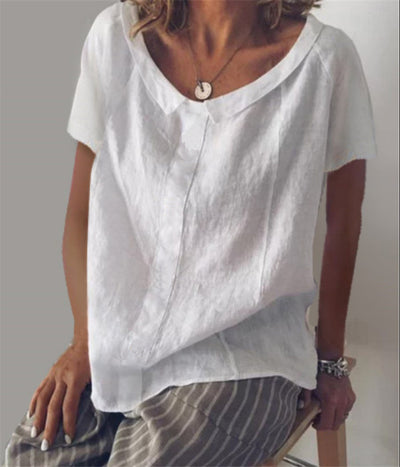 Playera Cuello Redondo Manga Corta en Algodón y Lino - Image 6