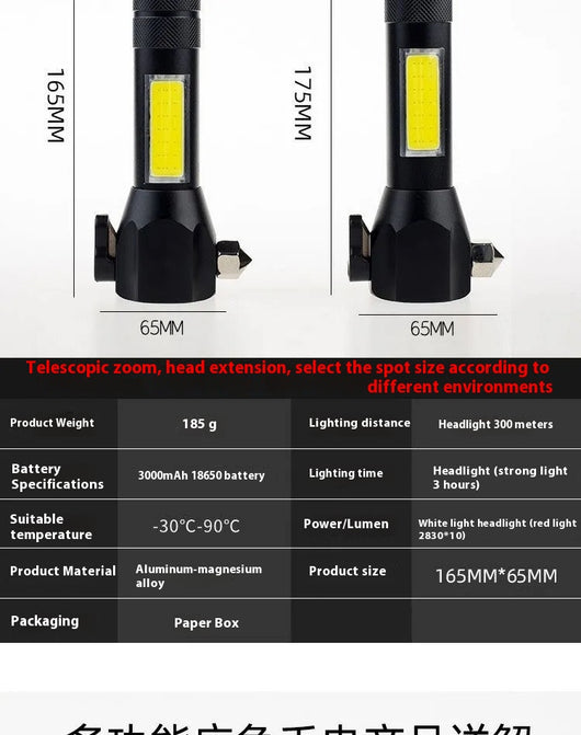 Linterna LED Recargable Multifunción con Martillo de Emergencia y Cortador de Vidrio - Image 18