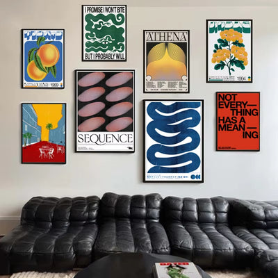 Póster Geométrico Abstracto Japonés Retro para Sala de Estar