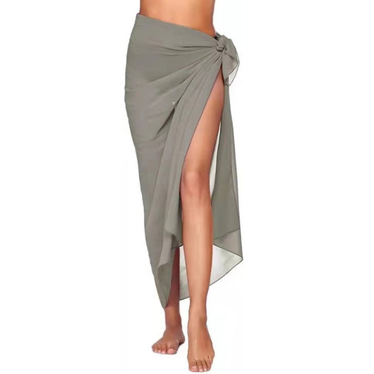 Women's navy blue chiffon sarong, long and flowing, draped over a model's arm against a white background. - Image 10
