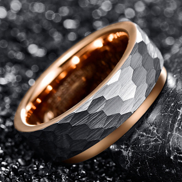 Anillo de Acero Tungsteno Chapado en Oro Rosado para Hombre