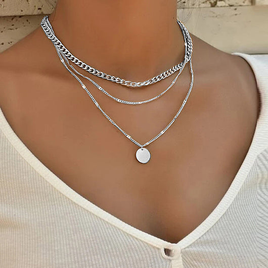 Collar de Cadenas en Capas para Mujer con Dije de Disco - Image 7