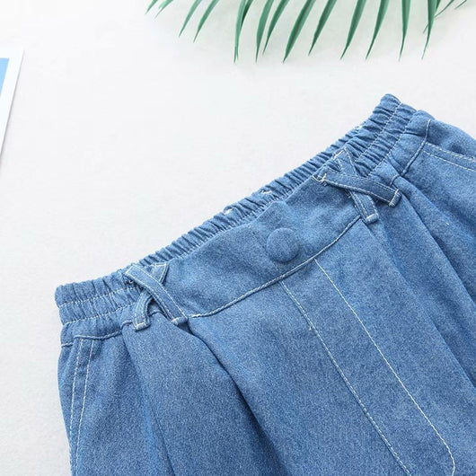 Pantalón Cropped Denim Patchwork Estilo Universitario con Bordado de Oso - Image 7