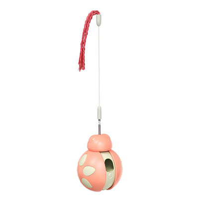 Green and light green plastic cat food leakage toy with a spherical body, cutouts, and a braided rope. - Image 5