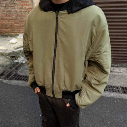 Chaqueta de Cuero Reversible con Capucha Desmontable para Hombre