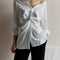 Camisa Suelta con Cuello en V Irregular - Primavera