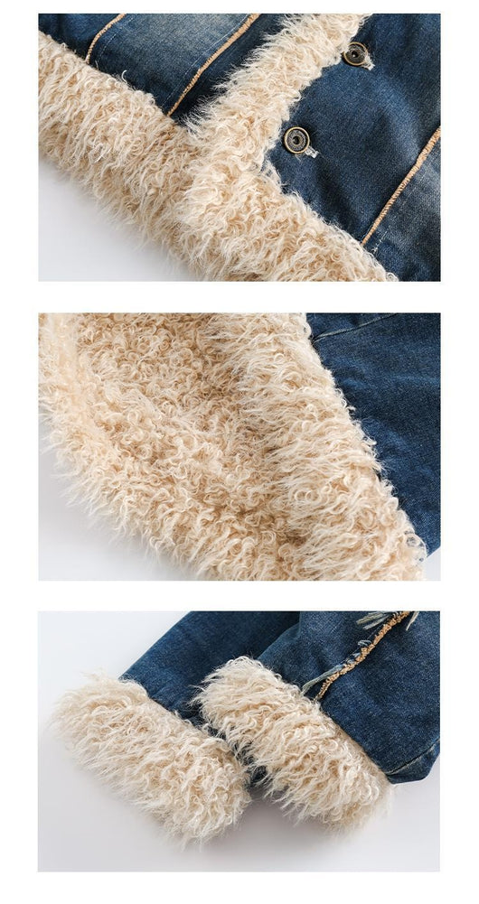 Abrigo Denim Retro con Cuello de Pelaje para Mujer - Image 14