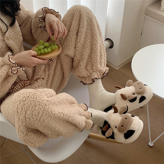 Pantuflas de Lana Cálidas con Diseño de Vaca Caricatura para Mujer - Image 5