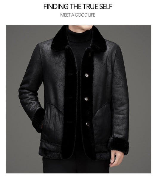 Abrigo de Invierno para Hombre con Cuello Solapa y Piel de Visón Dorado - Image 24
