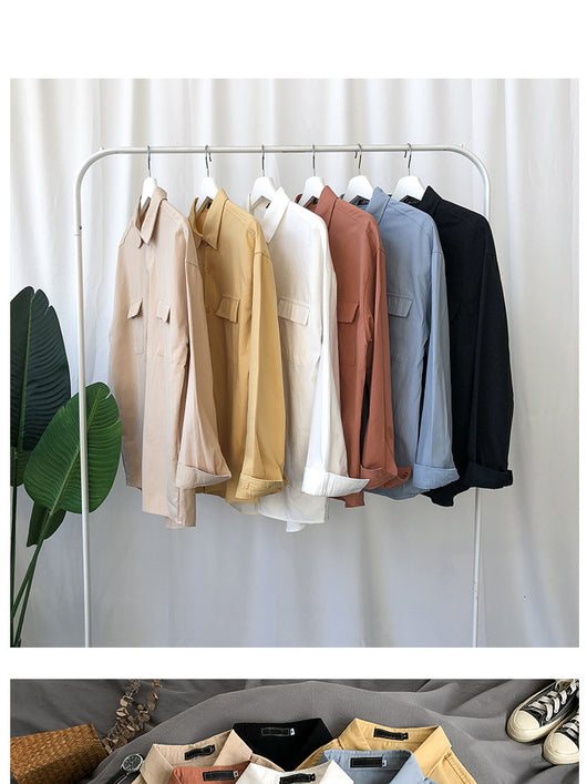 Camisa Manga Larga Suelta Hombre - Colores Sólidos Versátil - Image 2