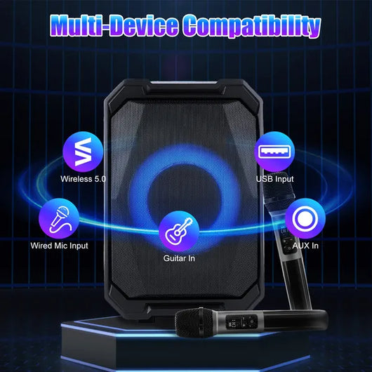 Parlante Portátil Inalámbrico para Fiestas con Luces LED, 2 Micrófonos y Control Remoto - Image 25