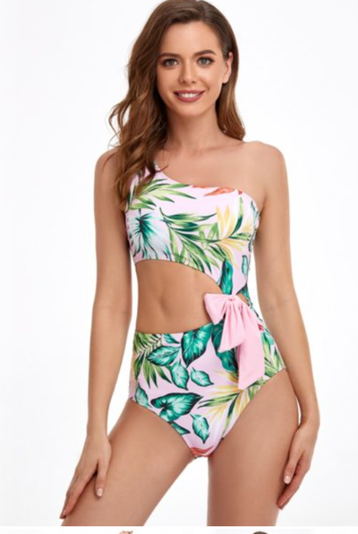 Traje de Baño Enterizo con Hombros Oblicuos y Cintura Ajustada - Image 3