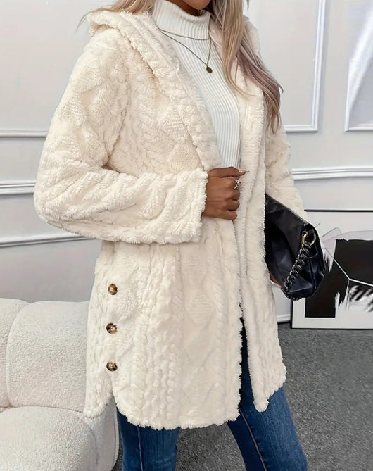 Abrigo Cardigan con Capucha y Botones - Chaqueta Larga de Invierno Color Sólido - Image 20