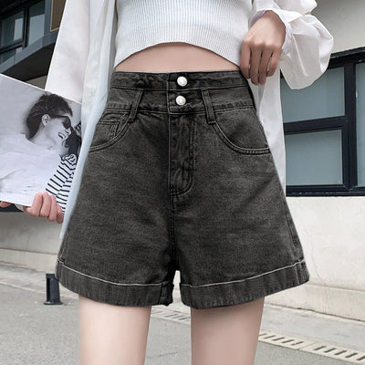 Shorts de Mezclilla de Cintura Alta con Botones, Corte Ancho y Detalle Ondulado - Image 3