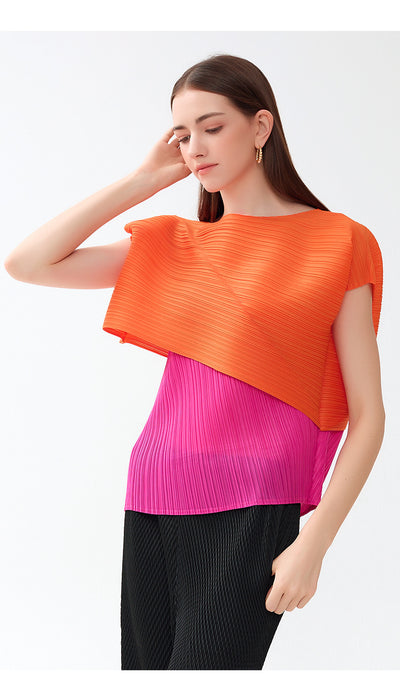 Blusa de Moda Asimétrica con Combinación de Colores para Primavera y Otoño - Image 11
