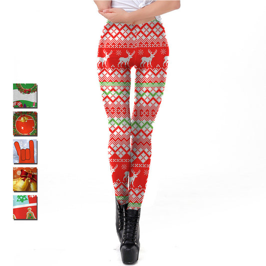 Leggings Ajustados con Estampado Digital Navideño para Mujer