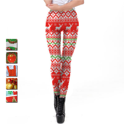 Leggings Ajustados con Estampado Digital Navideño para Mujer