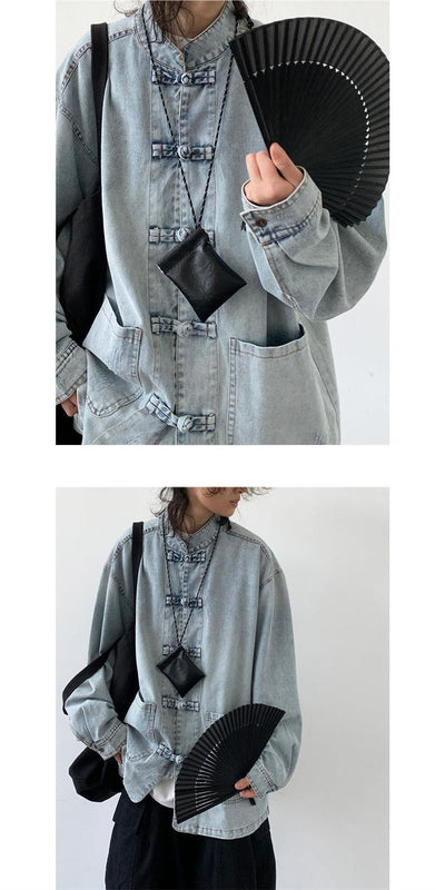 Camisa Denim Unisex con Cuello Parado y Botones Rana Retro - Image 11