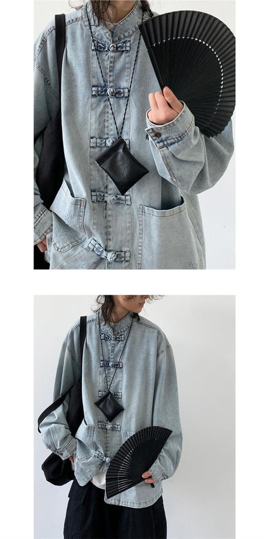 Camisa Denim Unisex con Cuello Parado y Botones Rana Retro - Image 11
