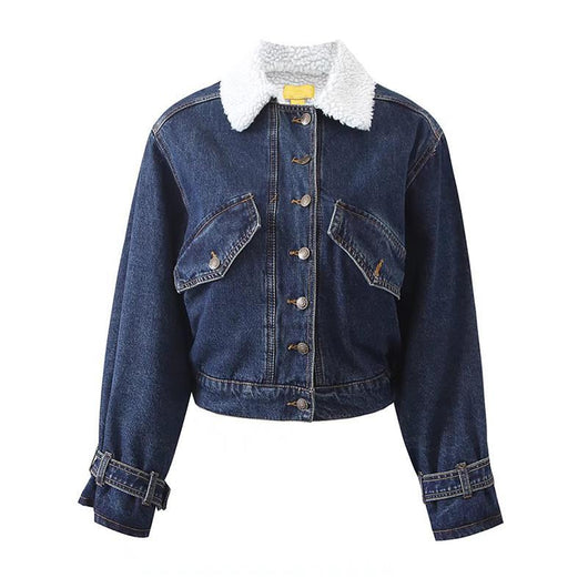 Chaqueta Denim Retro Americana con Forro de Lana para Mujer - Image 8