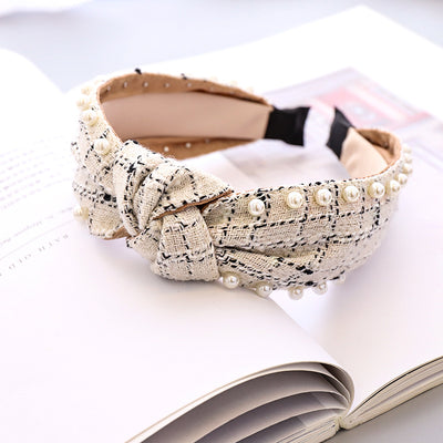 Diadema de Perlas Étnica con Tela Escocesa Clásica - Image 8