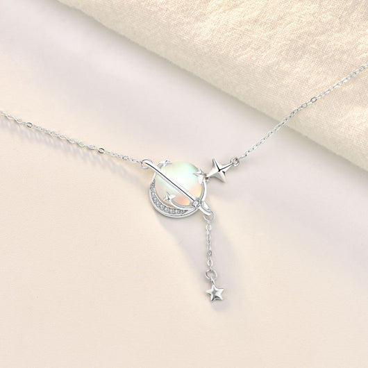 Collar de Plata Esterlina con Piedra de Luna y Planeta - Cadena Clavícula con Borla - Image 10