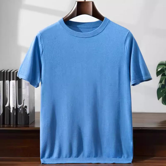 Camiseta Manga Corta Hombre Seda de Mora y Cachemira Suave Verano
