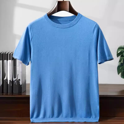 Camiseta Manga Corta Hombre Seda de Mora y Cachemira Suave Verano