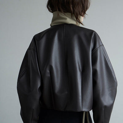 Chaqueta de Cuero Corta Estilo Británico para Mujer - Image 4
