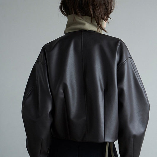 Chaqueta de Cuero Corta Estilo Británico para Mujer - Image 4
