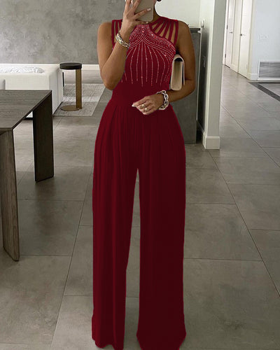 Jumpsuit Elegante de Pierna Ancha con Detalles Remachados para Mujer