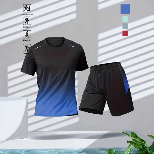 Conjunto Deportivo Casual de Verano con Diseño Degradado - Playera y Shorts