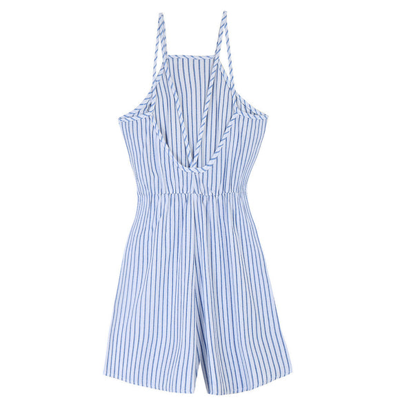 Jumpsuit Casual Elegante con Tirantes Halter y Rayas