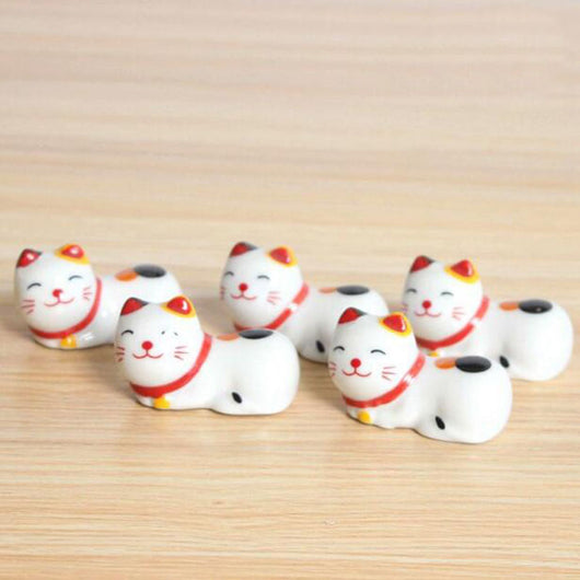 Soporte Decorativo de Cerámica para Palillos Chinos - Diseño Gato de la Fortuna - Image 3