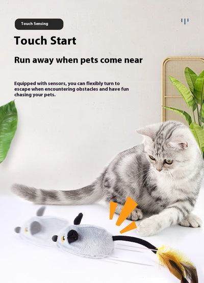 Yellow remote control electric plush mouse cat toy with a black remote and white USB charging cable. - Image 19
