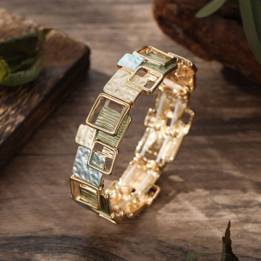 Conjunto de Aretes, Pulsera y Collar con Cuadrados Geométricos Pintados en Óleo - Image 13