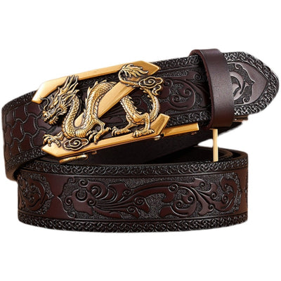 Cinturón de Cuero Grabado para Hombre con Hebilla Dragón Automática - Image 5