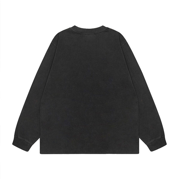 Camiseta Oversize Manga Larga con Estampado Rock Lavado