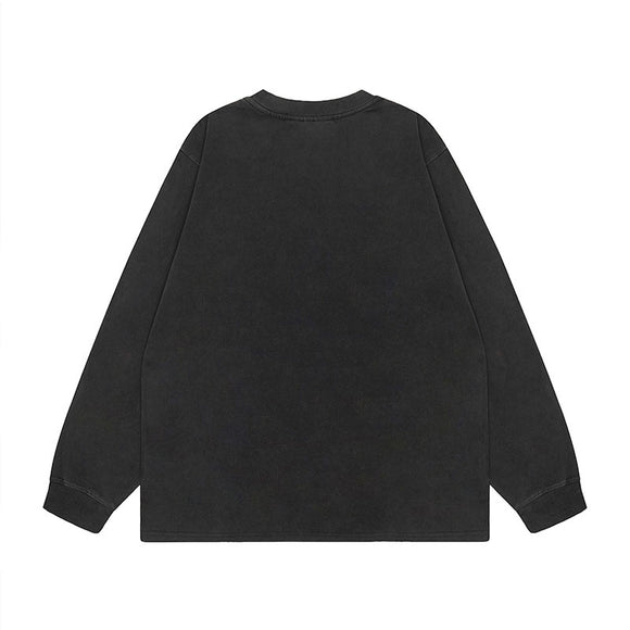 Camiseta Oversize Manga Larga con Estampado Rock Lavado