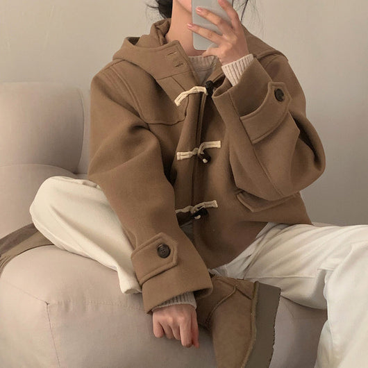 Abrigo de Lana Corto con Capucha y Manga Larga para Mujer - Image 15