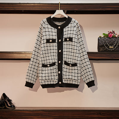 Cardigan Tejido Cuadros Mujer Estilo Elegante Oversize Abrigo Grueso - Image 13