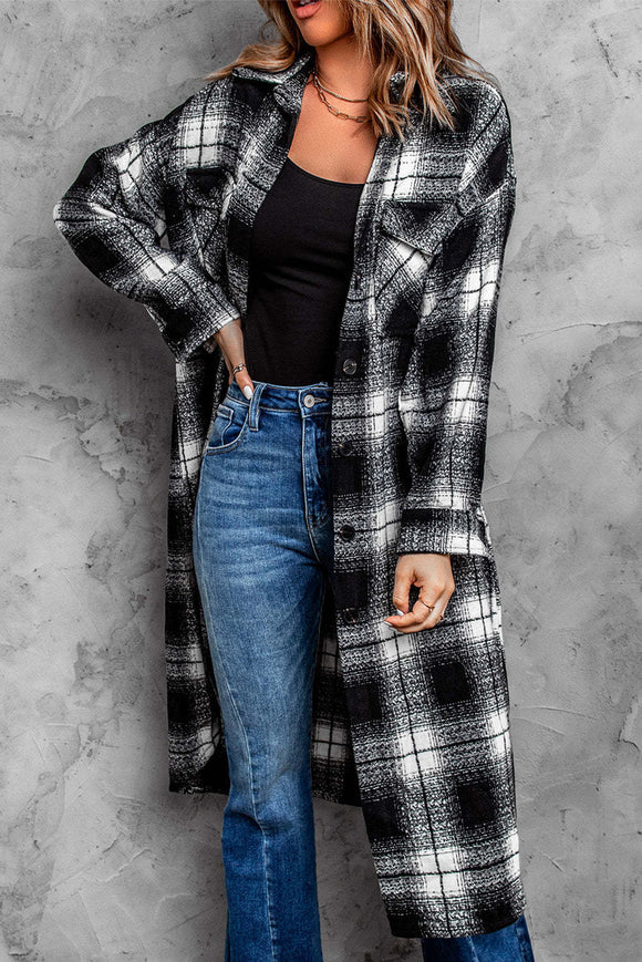 Cardigan Cuadros Mujer Largo Suelto con Solapa