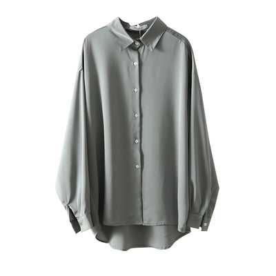 Blusa Suelta de Manga Larga Color Sólido con Drapeado Elegante - Image 2