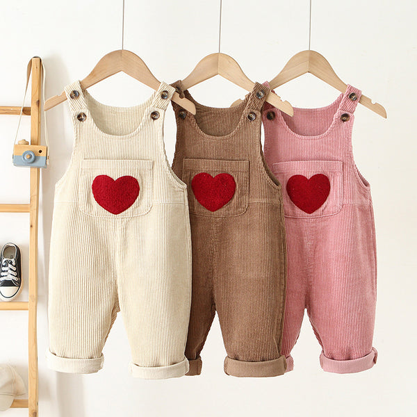 Enterizo de Pana con Tirantes y Bordado Love para Niños y Niñas