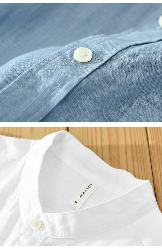 Camisa de Lino con Cuello Mao y Mangas Largas - Corte Holgado Casual - Image 13