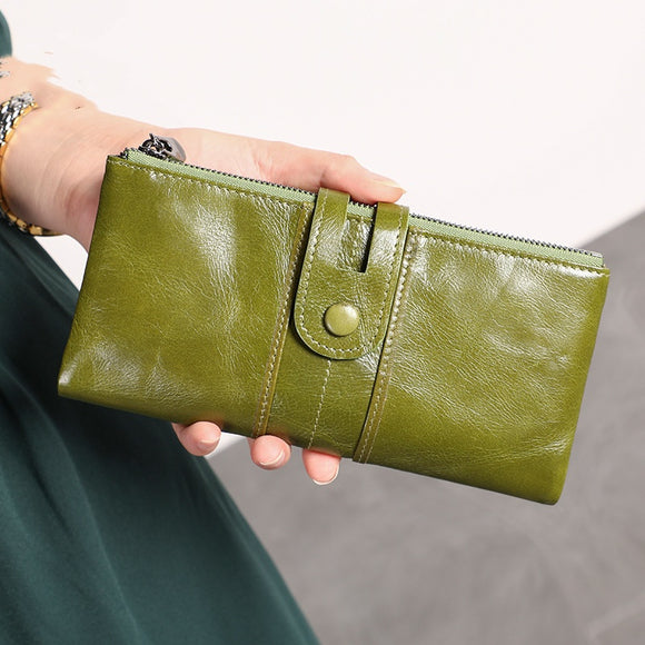 Cartera Larga de Cuero para Mujer Estilo Retro con Protección RFID