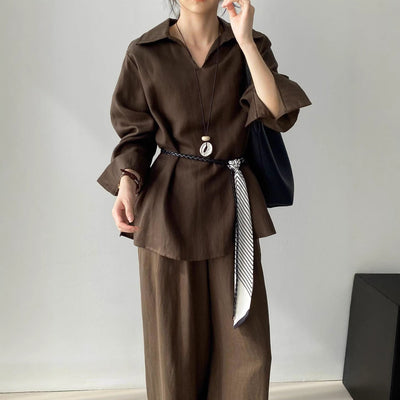 Conjunto de Blusa Casual y Pantalón Ancho con Cintura Elástica - Image 3