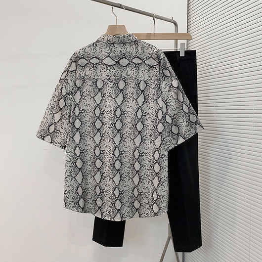 Camisa Casual Hombre Seda Helada Estampado Serpiente Manga Corta Elegante - Image 9