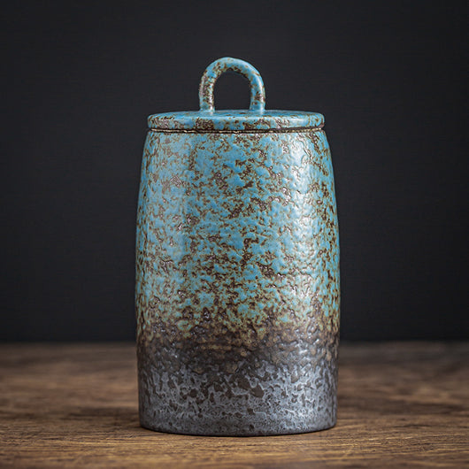 Recipiente de Té Cerámica Azul con Horno Decorativo - Image 4